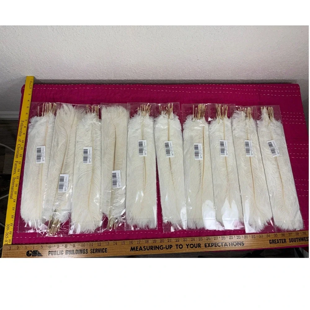 Happy Feather 10 Pack White Ostrich Feathers 16-18 Inch Bulk (100 total)